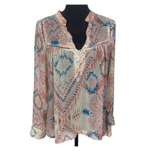 DOLAN Women Southwestern Sheer Blouse Popover Tunic Sz M Multicolor Casual 56-6